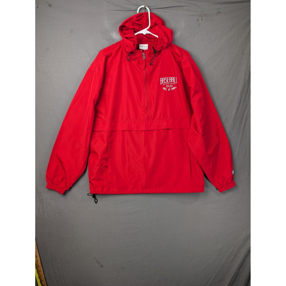 Champion Baseball Hall of Fame Red Windbreaker Jacket Large 8026